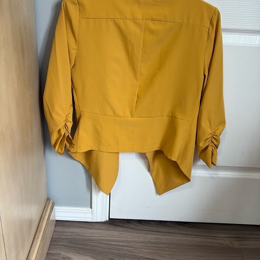 Mustard Yellow Cropped Blazer with Waterfall Collar - Picture 6 of 6